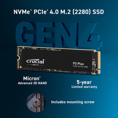 Crucial P3 Plus 500GB PCIe Gen4 3D NAND NVMe M.2 SSD, up to 5000MB/s